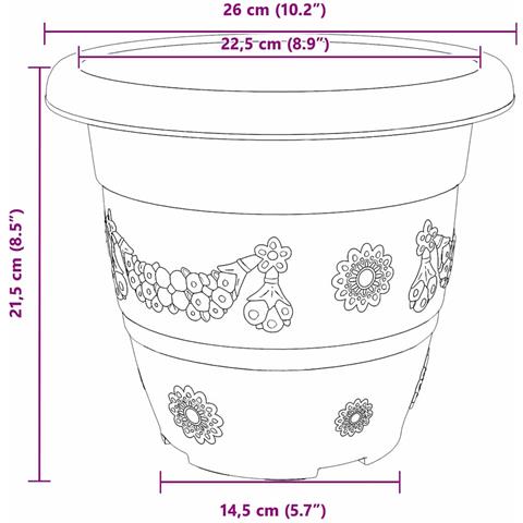 Vaso Rotondo per Fiori 6 pcs Rosso Mattone Ø 26 x 21.5 cm - Foto 9