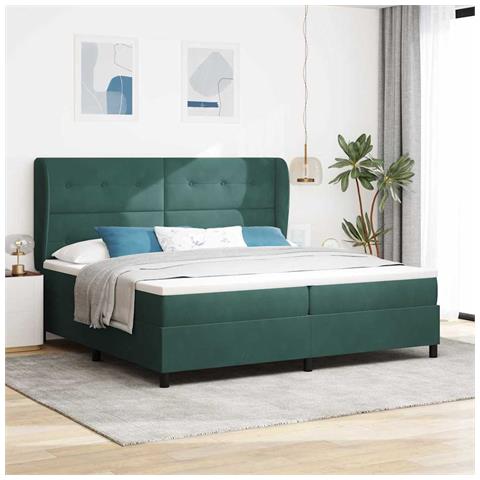 Letto a molle con materasso Verde Scuro 200 x 200 cm Velluto - Foto 2