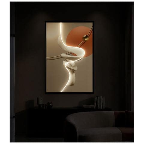 Stampa Con Led Su Tela Abstract Modello B Spirale Bianca Con Cornice Nera - Foto 8