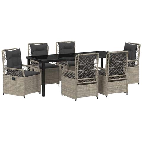 Set da Pranzo per Giardino 7 pcs Grigio chiaro polyrattan - Foto 1
