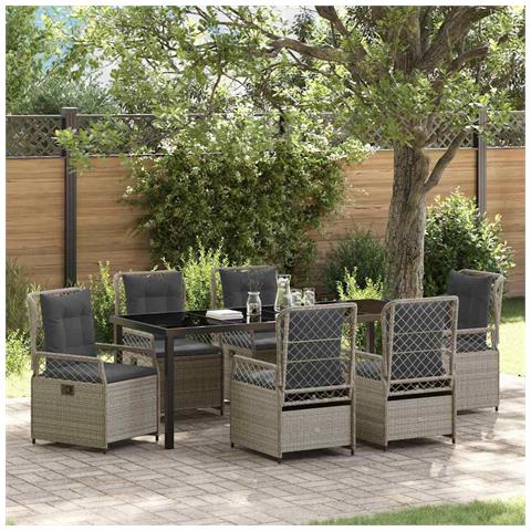 Set da Pranzo per Giardino 7 pcs Grigio chiaro polyrattan - Foto 2