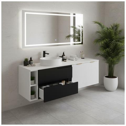 Mobile sottolavabo, Nero e beige, 140 cm, Con piano d'appoggio, 2 cassetti, MDF, 2 ante, Ripiano integrato, MODERNO - Foto 5