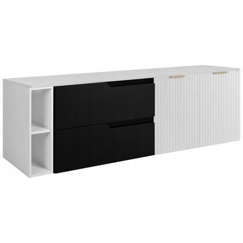 Mobile sottolavabo, Nero e beige, 140 cm, Con piano d'appoggio, 2 cassetti, MDF, 2 ante, Ripiano integrato, MODERNO - Foto 1