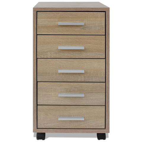 Cassettiera da Ufficio con Ruote 5 Cassetti Rovere - Foto 2