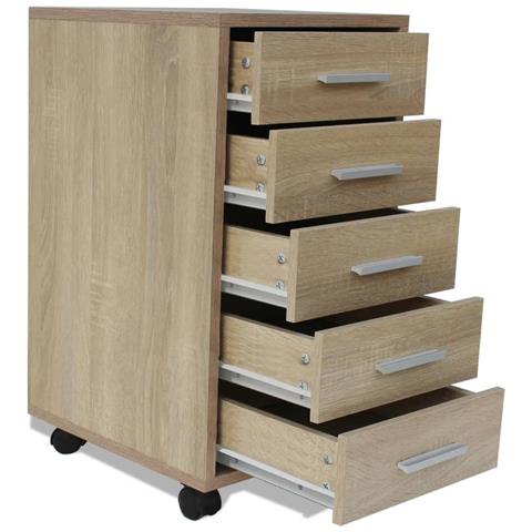 Cassettiera da Ufficio con Ruote 5 Cassetti Rovere - Foto 4