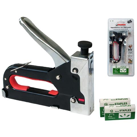 Aggraffatrice Manuale In Alluminio Pressofuso E Parti Mobili In Acciaio, Con Regolatore Di Pressione Per I Punti E Gancio Di Sicurezza; 2 Confezioni Da 1000 Pezzi Di Punti Metallici, Da Mm. 6 E Da Mm.   8. - Foto 1