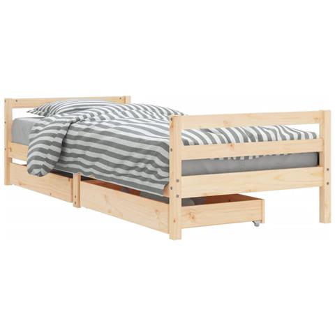 Giroletto Bambini Con Cassetti 80x200 Cm Legno Massello Di Pino - Foto 2