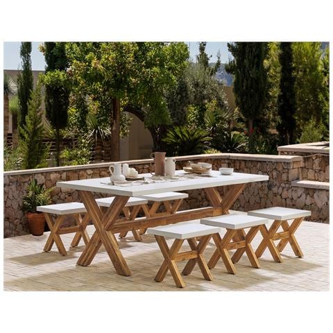 Set Da Giardino Tavolo E 6 Sgabelli In Fibra Di Cemento Bianco Olbia - Foto 1