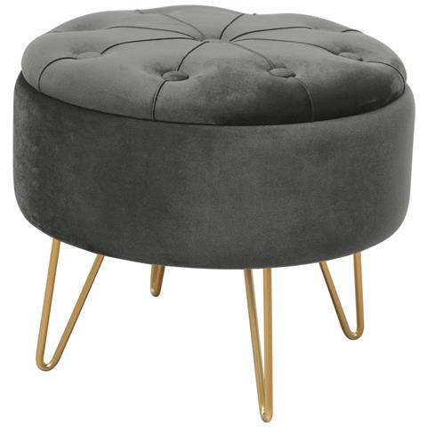 Pouf rotonda in velluto CARO, Colore Grigio Grafite - Foto 1