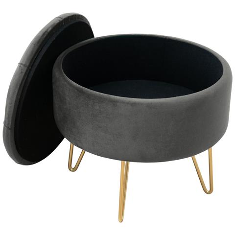 Pouf rotonda in velluto CARO, Colore Grigio Grafite - Foto 2