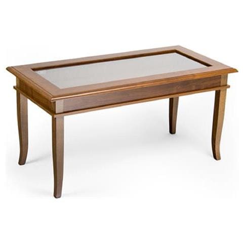 MOBILI 2G Tavolino Bacheca Arte Povera Vetro E Legno Tinta Noce