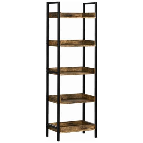 Libreria Stile Industriale A 5 Ripiani In Legno E Metallo, 48x30x155cm, Marrone Rustico - Foto 1