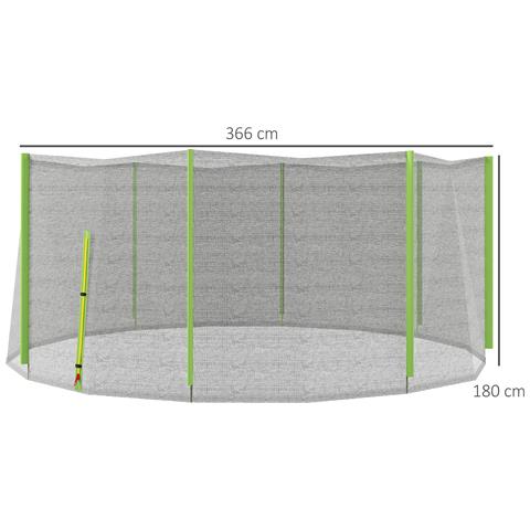 Rete Di Protezione Per Trampolini A 8 Pali Con Ingresso Con Cerniera, In Pe, Ø366x180 Cm, Nero E Verde - Foto 6