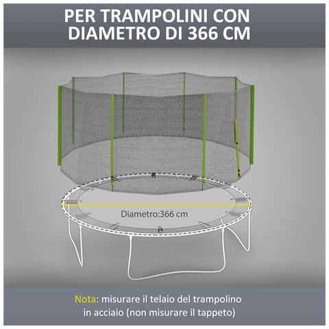 Rete Di Protezione Per Trampolini A 8 Pali Con Ingresso Con Cerniera, In Pe, Ø366x180 Cm, Nero E Verde - Foto 2