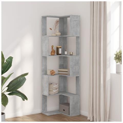 Libreria Angolare 5ripiani Grigio Cemento 50x50x179 Cm Legno - Foto 3