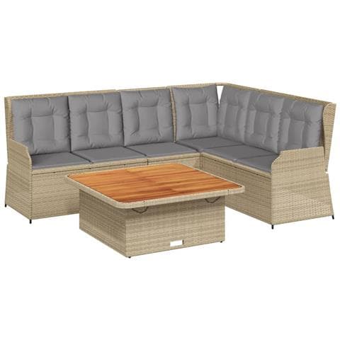 Set Divani Da Giardino 5 Pz Con Cuscini In Polyrattan Beige - Foto 1