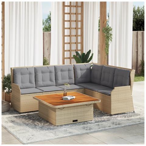Set Divani Da Giardino 5 Pz Con Cuscini In Polyrattan Beige - Foto 8