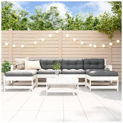 Set Salotto Da Giardino 7 Pz Bianco In Legno Massello Di Pino - Foto 1