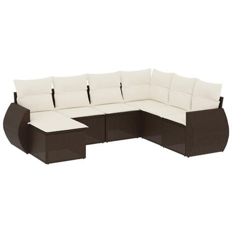 Set Divani Da Giardino 7 Pz Con Cuscini Marrone In Polyrattan - Foto 2