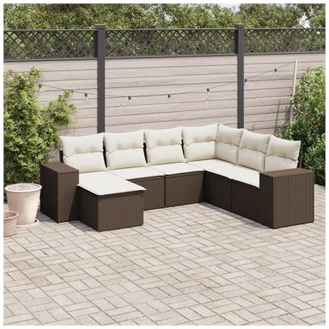 Set Divani Da Giardino 7 Pz Con Cuscini Marrone In Polyrattan - Foto 1