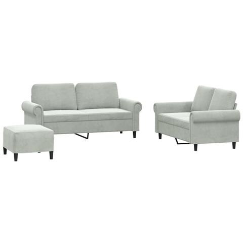 Set Di Divani 3 Pz Con Cuscini Grigio Chiaro In Velluto - Foto 1