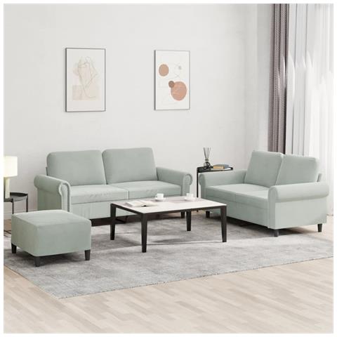 Set Di Divani 3 Pz Con Cuscini Grigio Chiaro In Velluto - Foto 8