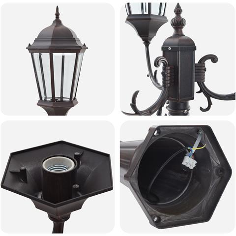 Palo da Giardino con 3 Lampade E27 Bronzo 235 cm Alluminio - Foto 2