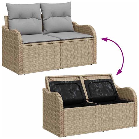 Divano da giardino a 2 posti con contenitore e cuscini Beige in Polyrattan - Foto 9