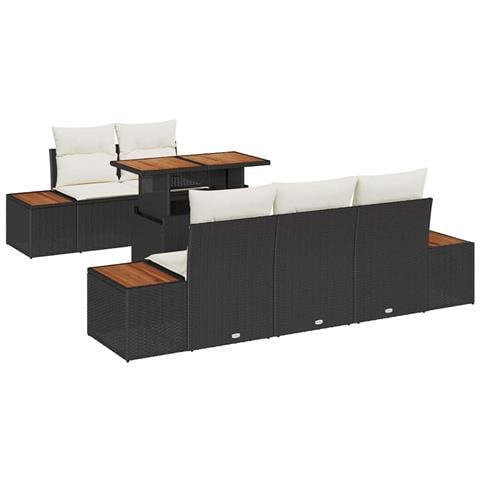 Set da Pranzo da Giardino a 6 Pezzi con Cuscini Rattan Nero Acacia - Foto 1