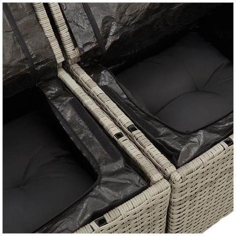 Set Divano Giardino 6 Pezzi con Cuscini in Polyrattan Grigio Chiaro, Divano Giardino 2 Posti con Ripostiglio e Cuscini in Polyrattan Grigio Chiaro - Foto 8