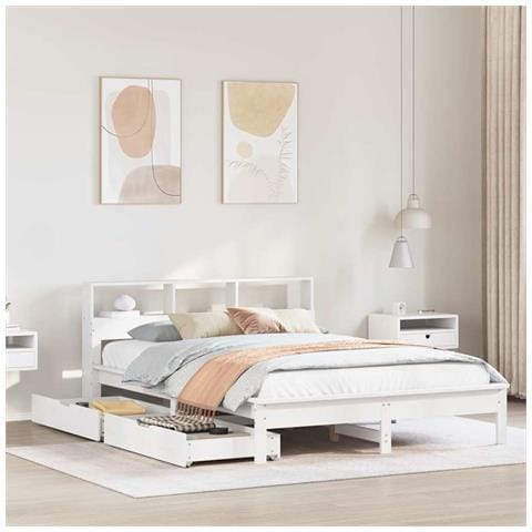 Letto Libreria senza Materasso Bianco 135x190 cm Legno di Pino - Foto 2