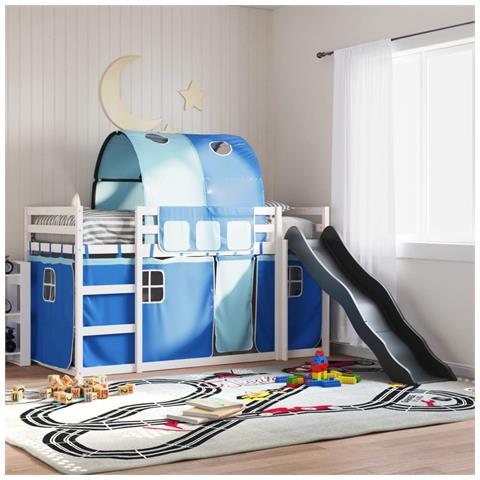 Letto a Castello con Scivolo e Tende Blu 90x200 cm - Foto 2