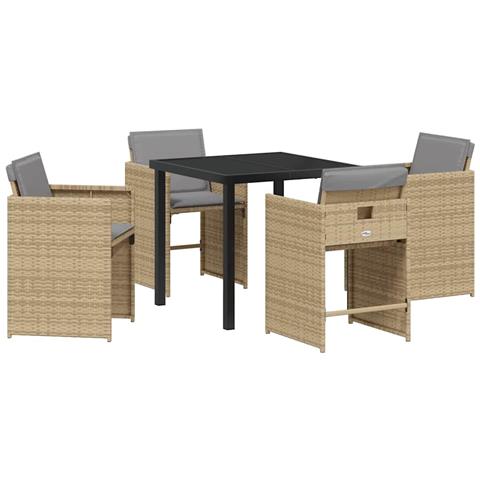 Set da Pranzo per Giardino con cuscino 5 pcs Beige Poly Rattan - Foto 1