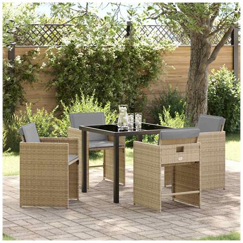 Set da Pranzo per Giardino con cuscino 5 pcs Beige Poly Rattan - Foto 2