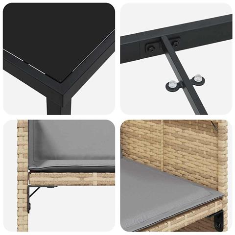 Set da Pranzo per Giardino con cuscino 5 pcs Beige Poly Rattan - Foto 9