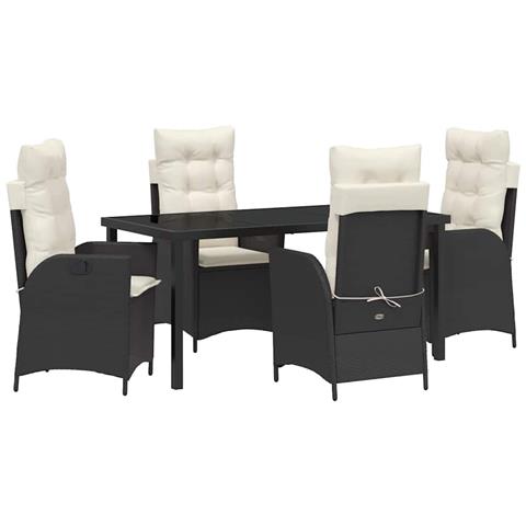 Set da Pranzo per Giardino 5 pcs Nero polyrattan - Foto 1