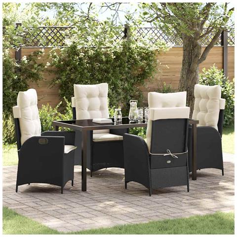 Set da Pranzo per Giardino 5 pcs Nero polyrattan - Foto 2