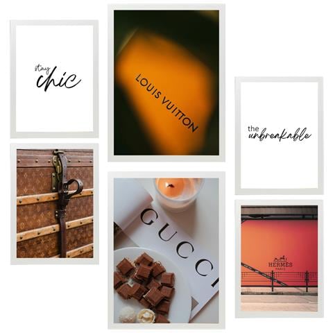 Set Di 6 Stampe Marchi Di Moda Incorniciati Con Illustrazioni Di Design Per Decorare Le Pareti Della Tua Casa, Della Tua Stanza, Del Tuo Ufficio, Del Tuo Negozio, Della Tua Pittura A3 & A4 Cornice Bianca - Foto 1