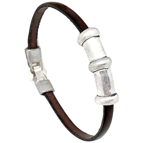 Set Portachiavi E Bracciale In Pelle Marrone Tub1 - Foto 2
