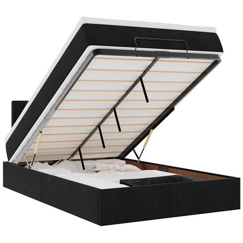 Pouf Letto con Materasso e LED Nero 120x190cm in Velluto - Foto 1