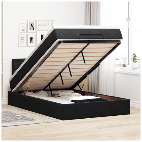 Pouf Letto con Materasso e LED Nero 120x190cm in Velluto - Foto 2