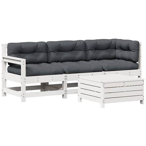 Set Salotto Giardino 4pz con Cuscini Bianco Legno Massello Pino - Foto 1
