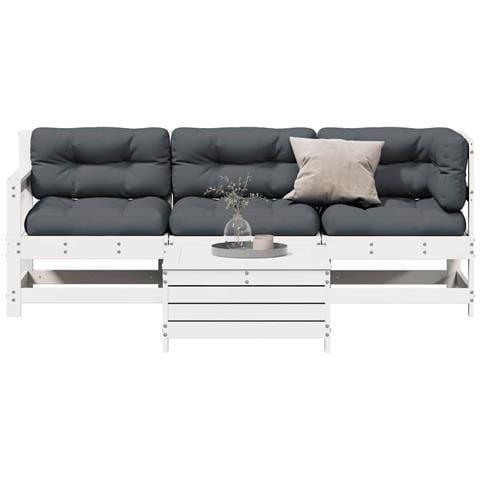 Set Salotto Giardino 4pz con Cuscini Bianco Legno Massello Pino - Foto 2