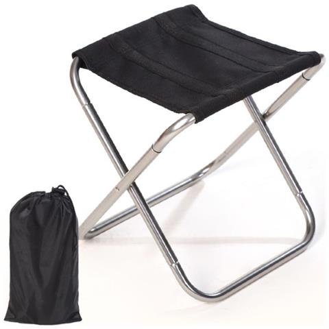 Sgabello Pieghevole Ultraleggero: Sedile Portatile In Tessuto Oxford Per Campeggio Black + Silver - Foto 1