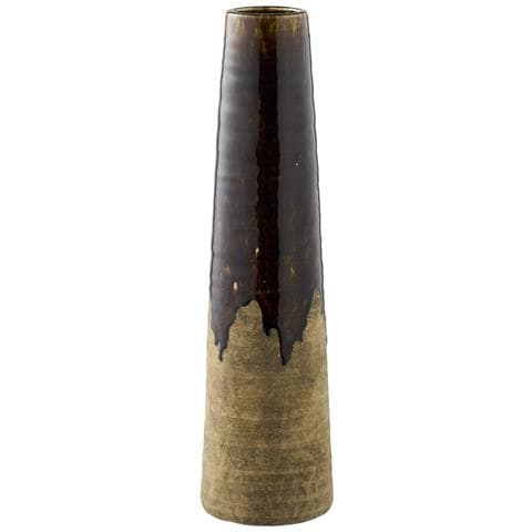 Vaso In Ceramica Marrone Con Smalto A Colatura Ø12,5×48 Cm - Foto 1