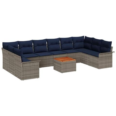 Set Divano da Giardino con cuscino 11 pcs Grigio polyrattan - Foto 1