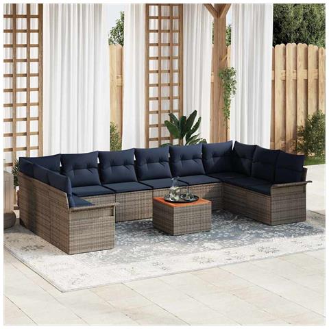 Set Divano da Giardino con cuscino 11 pcs Grigio polyrattan - Foto 2