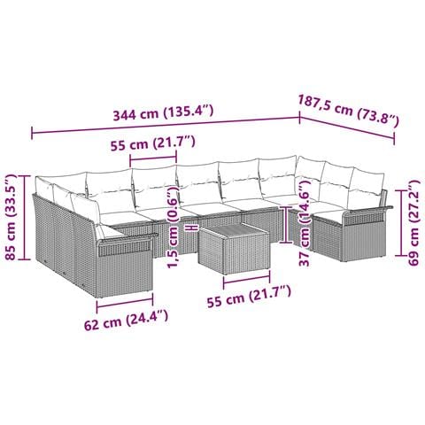 Set Divano da Giardino con cuscino 11 pcs Grigio polyrattan - Foto 9