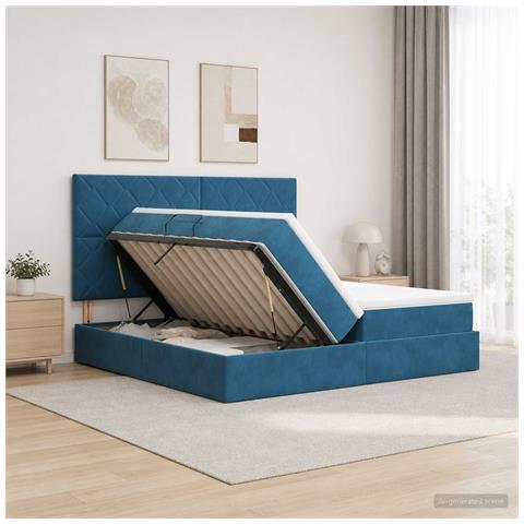 Letto con Contenitore Blu Scuro 200 x 200 cm Velluto - Foto 2