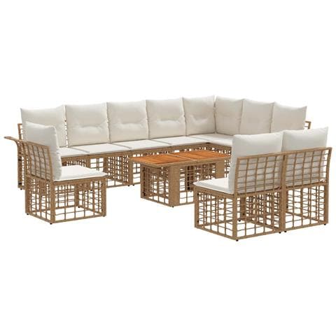 Set Divano da Giardino 11 pz Naturale e Bianco Crema polyrattan - Foto 1